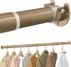Closet Rods for Hanging Clothes, 17 to 84 Inches Stepless Adjustable Metal Closet Rod, 1.3 Inches Heavy Duty Clothes Hanging Rod for Closet Wardrobes Laundry RV(Wood Grain)