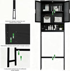 BAMBANG Over The Toilet Storage Cabinet, Bamboo Bathroom Over Toilet Storage Organizer with Adjustable Shelves and Double Doors, Above Toilet Storage Cabinet, Black