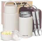 2 Pack Soup Thermo for Hot Food for Adults, Insulated Food Jar, Stainless Steel Vacuum Thermal Lunch Box Containers with Carry Bag and Spoon (18.5oz, 27oz) (White)