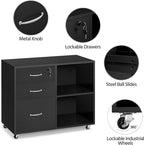 Yaheetech Black File Cabinet with Lock for Letter, A4 Size,3 Drawer Lateral Cabinet Printer Stand with Open Storage Compartments for Home Office, Black