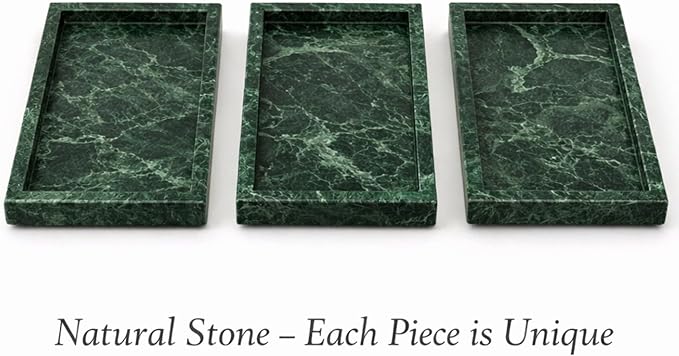 Natural Green Marble Tray for Bathroom | Kitchen | Vanity | Desktop, Stone Organizer for Coffee Table, Dresser, Nightstand, Candles, Soap, Towel, Plant, Jewelry (12" x 8"), Rectangular