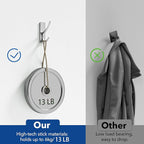 pickpiff Silver Self Adhesive Coat Hooks for Hanging: 13LB Extra Strong Stainless Wall Hook for Towel, Utensil, Backpack, Hat, Sturdy Metal Hanger for Bathroom, Kitchen, Door, 10-Pack