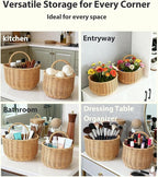 2 Pack Wall Hanging Rattan Baskets, Hand-Woven Storage Basket, Small Wall Hanging Baskets for Kitchen, Washable Decorative Basket, Potato Garlic Onion Storage Baskets