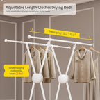 BIREN Clothes Drying Rack Heavy Duty Clothing Racks Foldable Laundry Rack Two Drying Modes Garment Racks for Drying Clothes, Adjustable Length from 32-55 Inches for Indoor Outdoor Use