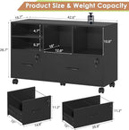 Semoic 2 Drawer Wood Lateral File Cabinet with Lock, Lockable Rolling Filing Cabinet with Adjustable Storage Shelves, Printer Stand Office Storage Cabinet for Home Office Fits Files Legal/A4, Black