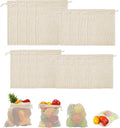 CEYAZYE 16 Pack Reusable Produce Bags, Mesh Vegetable Grocery Bag Washable, 100% Cotton Drawstring Net Storage Bags for Refrigerator, Shopping, Veggies and Fruits, Beach, Transporting, (4 Size)