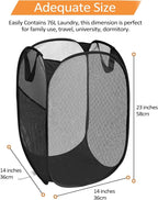 Durable Collapsible Laundry Baskets, Upgrade Foldable Pop Up Hamper for Laundry, Mesh Clothes Hamper with Side Pocket, Reinforced Carry Handles for Laundry, Bathroom, Kids Room, Dorm or Travel Black
