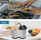 Suli Utensil holder,Kitchen Utensil Organizer for Corner Countertop,Extra Large Silverware Organizer with 3 Compartments,Farmhouse Decor,Iron,Silvery