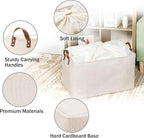 DULLEMELO Beige Storage Baskets for Organizing, Set of 2 Extra Large Canvas Fabric Storage Baskets with Handles, Foldable Storage Bins Baskets for Blankets Living Room