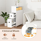 Giantex Small Bathroom Storage Cabinet - Slim Organizer with Wheels, 2 Drawers, 2 Baskets, Brush Holder, Over The Toilet Storage for Skinny Corner, Narrow Spaces