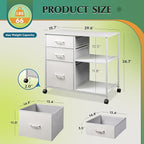 DEVAISE 3 Drawer File Cabinet with Open Shelf, Mobile Lateral Rolling Printer Stand, White Fabric Filing Cabinet fits A4/Letter Size for Home Office Storage