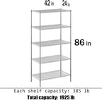 24" Deep x 42" Wide x 86" Height Wire Shelving Kit | 5-Tier | NSF Commercial Storage Rack Unit