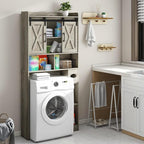 Vabches Over The Toilet Storage Cabinet, Farmhouse Storage Cabinet Over Toilet with Sliding Door& Toilet Paper Holder Stand，Home Space-Saving Toilet Rack, for Bathroom, Restroom, Laundry