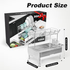 Ewaiira Dish Drying Rack, 304 Stainless Steel Dish Racks for Kitchen Counter, Dish Drainers with Automatic Drainage, Utensil Holder & Cups Holder, Space Saving Kitchen Organizer (2-Tier White)