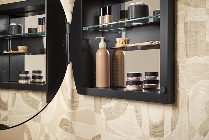 Kohler 35572-BGL Verdera® Framed Medicine Cabinet Mirror, Mirrored Interior, Adjustable Glass Shelf, Rustproof, Bathroom Storage, 24" Round Design, Moderne Brushed Gold