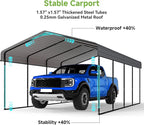 12x20FT Metal Carport,Heavy Duty Carport with Reinforced Frame and Galvanized Steel Roof, Large Outdoor Garage Shelter Shade Car Port for Pickup Trucks, Boats, Cars & Tractors, Farm Tools, Party,Gray