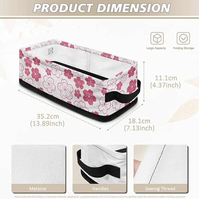 Storage Bin Toilet Paper Basket Multi-purpose Long Organizer Bins Small Kitchen Bathroom Small Items Storage Baskets Cubes Home Decorations Accessories, Cherry Blossom Pink White