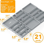 SpaceAid 21-Piece Bamboo Drawer Organizer Storage Boxes Set, Wood Tray Junk Drawer Organizers Multi-Use Divider Bins for Kitchen, Bathroom, Office Desk and Makeup Organization (21 Pack, Gray)