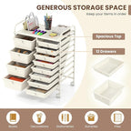 GOFLAME 12-Drawer Rolling Storage Cart, Craft Storage Cart with Removable Drawers & Lockable Wheels, Art Cart Supply Storage Organizer with Metal Frame for Home Office Classroom, White