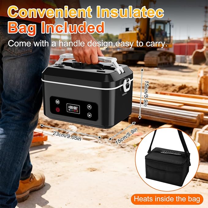 Heated Lunch Box,Electric Lunch Box,Pro 24000mah,Lunch Box Battery Powered, 5.5 Cups Portable Food Heater-3D-5 Side Heating-Intelligent Temperature Control,Suitable For Trucks,Offices(Black/White)