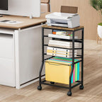5-Tier Rolling File Cart, Under Desk Storage Organizer with Lockable Wheels & Mesh Sliding Trays, Multi-Functional Mobile Utility Cart for Office, Home, School, Black