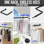 Wall Mounted Drying Rack for Laundry - Foldable Clothes Hanger Dryer with 180° Swivel, 220 lb Capacity, Aluminum Construction, Space-Saving Indoor Outdoor Organizer - Black