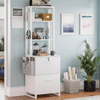 Itaar 2 Drawer File Cabinet, Filing Cabinet with Lock fits Letter, Legal, A4 Size, File Cabinets for Home Office with Storage Bag, Open Shelf and Hook, White