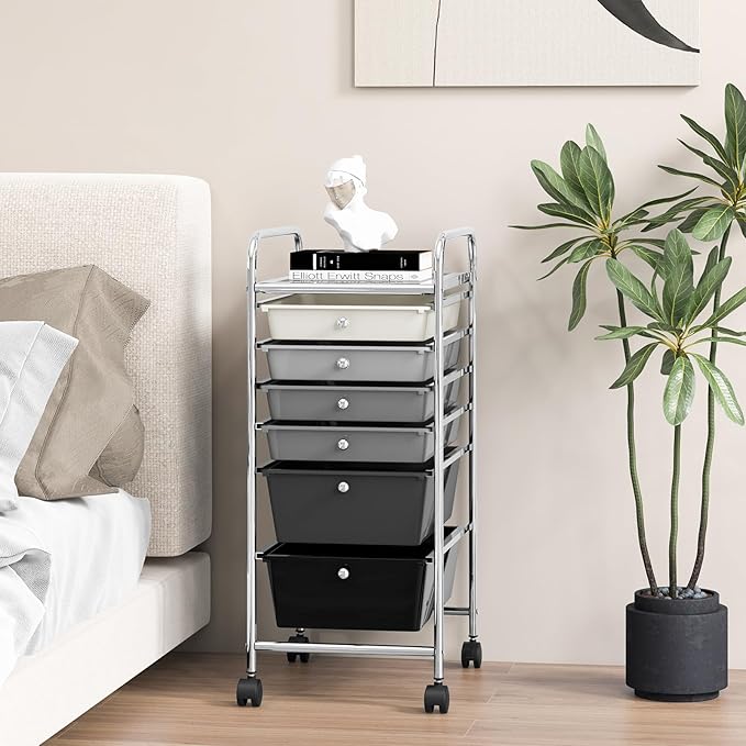 GOFLAME 6-Drawer Rolling Storage Cart, Multifunctional Art Craft Organizer Cart, Mobile Utility Storage Cart with Removable Drawers & Lockable Wheels, Craft Cart for Home Office, School, Gray Gradient
