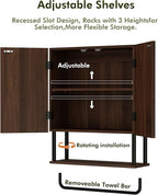 RUSTOWN Fluted Bathroom Wall Cabinet with 2 Doors, 3-Tier Modern Farmhouse Medicine Cabinet, Over The Toilet Storage Cabinet with Adjustable Shelf and Towel Bar (Dark Walnut, Medium)