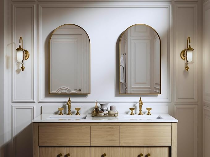 Kohler 36540-BGL Verdera® Medicine Cabinet Mirror, Arched Design, Left-Hinged, Mirrored Interior, Adjustable Shelves, Rustproof, 20 in. W x 34 in. H, Moderne Brushed Gold