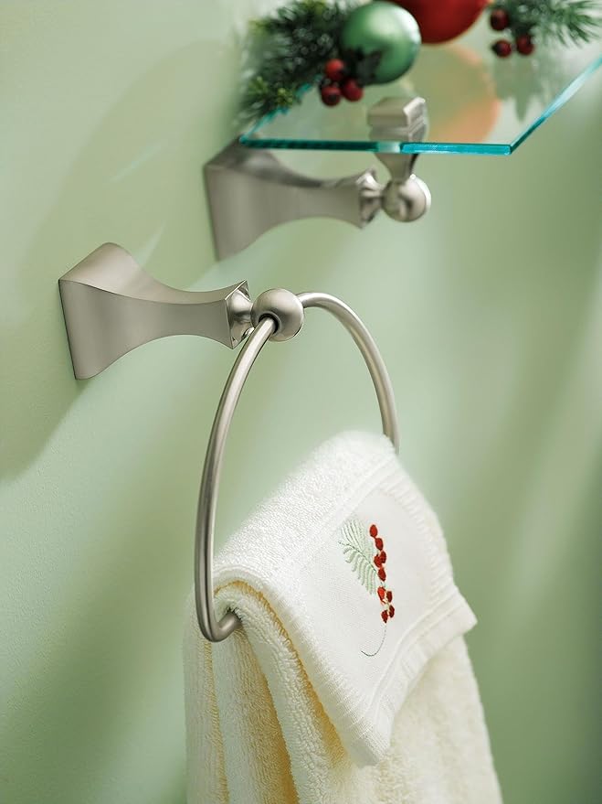 Moen Retreat Collection Brushed Nickel Bathroom Hand Towel Ring with Wall Mount Hardware, DN8386BN (Pack of 2)