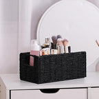 Vagusicc Wicker Storage Basket, Set of 2 Hand-Woven Paper Rope Wicker Basket, Small Storage Baskets for Organizing Toilet Paper Baskets, Foldable Large Cube Storage Organizer Bin for Shelves (Black)