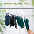 Aolloa Clothes Drying Hanger with 12 Clips, 2 Pack Folding Portable Hanging Drying Rack,Drip Foldable Hanging Rack, 360° Rotatable Hook for Drying Towels Bras Baby Clothes Gloves Plastic(Blue&Green)