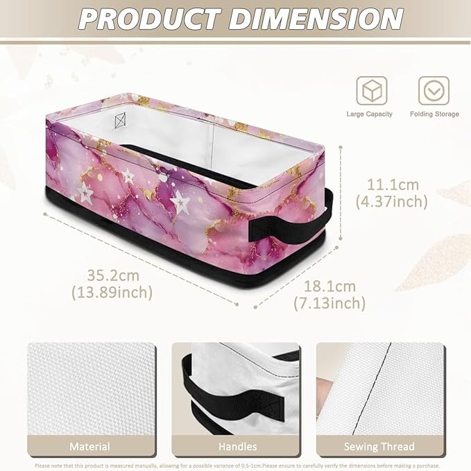 Toilet Paper Baskets Collapsible Storage Bin Rectangular Decorative Basket for Organizing Toilet Paper Basket for Bathroom Living Room Countertop Decor, Pink Marble Star