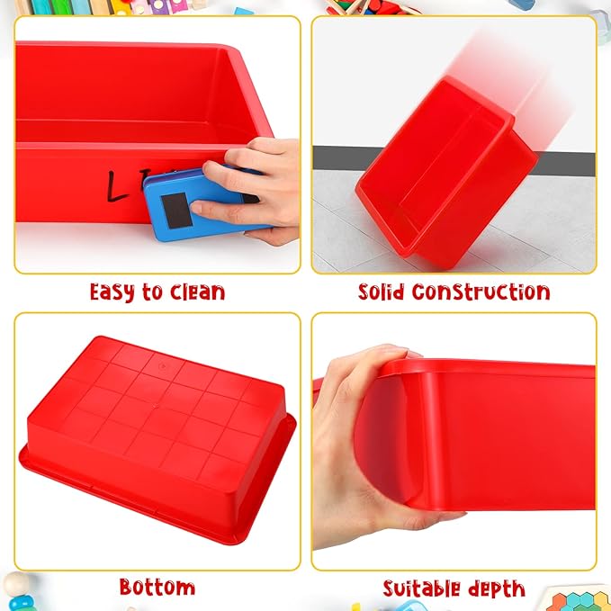 Hoteam 10 Pcs Flat Storage Organizer Tray Bin Letter Size Paper Tray for Classroom Plastic Stackable File Organizer for School Office Teacher Book Organization（ Red, 13.78 x 9.84 x 3.15 Inch）