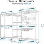 VIPEK X3 Expandable Heavy Duty Clothes Rack Adjustable from 5'2" to 8' with Flexible Shelves and Hanger Rods, Large Freestanding Clothing Racks for Hanging Clothes, Max Load 1210LBS, White