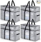TAILI 2 Tier Extra Large Moving Bags, 4 Pack Silver Heavy Duty Totes for Storage with Visible Window, Wrap Around Handles, Storage Bags for Space Saving, Alternative to Moving Boxes
