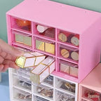 Small Drawer Organizer for Desk, 7.1" x 3. 8" x 4.6" Mini Desktop Drawer Organizer with 9 Clear Drawers, Plastic Desktop Craft Storage Box for Desk Office School Home (Pink)
