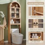 Arched Over The Toilet Storage Cabinet with Acrylic Doors, Modern Over Toilet Bathroom Organizer Shelf, Small Wooden Bathroom Storage Cabinet with Adjustable Shelf,Space Saver, Natural Oak