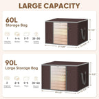 BALEINE 4 Pack Clothes Storage Bags, 24 Gallon Storage Containers with Reinforced Handle, Sturdy Zipper, Closet Organizer for Blanket, Comforter, Pillow, Bedding (Brown, 4 Pack)
