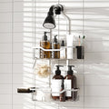 Hanging Shower Caddy Over Showerhead, 2 Tier Rustproof Bathroom Shower Organizer, No Drill Shower Rack with Soap Dish, Toothbrush Holder and 12 Hooks,Silver