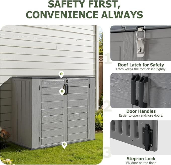 Aoxun 41 Cu Ft Outdoor Storage, Waterproof Vertical Resin Shed Outdoor Storage Cabinet for Garbage Bin, Generators & Yard Gear (Grey)