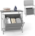 COSTWAY Laundry Hamper with Ironing Board, 3 Section Tilt Out Laundry Cart with 3 Separated Removable Bags, Lockable Wheels, Heavy-Duty Laundry Sorter Clothes Basket Organizer for Bedroom, Bathroom
