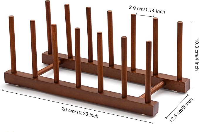 HBlife 2pcs 6 Slots Teak Dish Plate Bowl Cup Book Pot Lid Cutting Board Drying Rack Stand Drainer Storage Holder Organizer Kitchen Cabinet（Keep Dry）