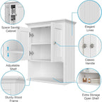 Treocho Wood Wall Cabinet, Bathroom Medicine Cabinet Storage with Doors and Adjustable Shelf, Rustic Cabinet Wall Mounted for Bathroom, Livingroom, Kitchen, Cupboard, White