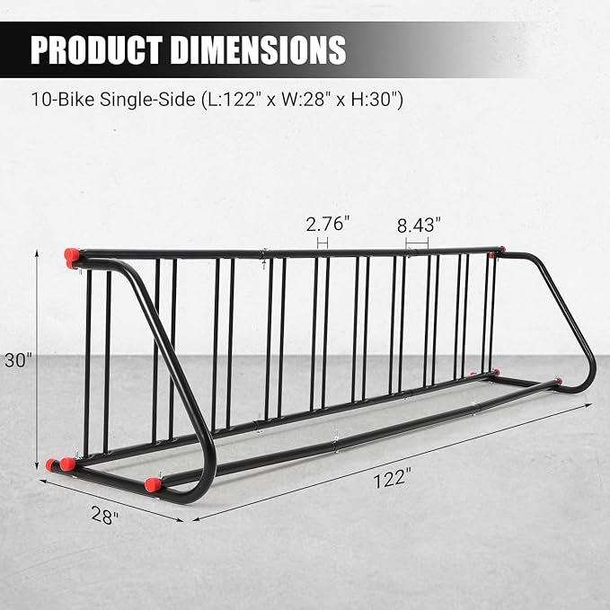 Commercial Bike Rack Outdoor, Metal Bicycle Parking Rack Stand, 10 Holders Commercial Bike Rack Garage Floor for Retail Shopping Centers, Schools, Backyards, Bike Shops(Single Side)