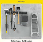 Garage Tool Organizer Wall Mount, 64" Heavy-Duty Metal Wall Organizer, 4 Rails with 8 Adjustable Hooks, Garden Storage Rack for Organization, Sturdy Tool Hanging Holder for Shovel Shed Yard