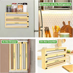 Magnetic Plastic Wrap Dispenser with Cutter, 3 in 1 Refrigerator Bamboo Organizer for Tin Foil, Baking Paper, Wax Paper Holder Kitchen Storage Box Compatible