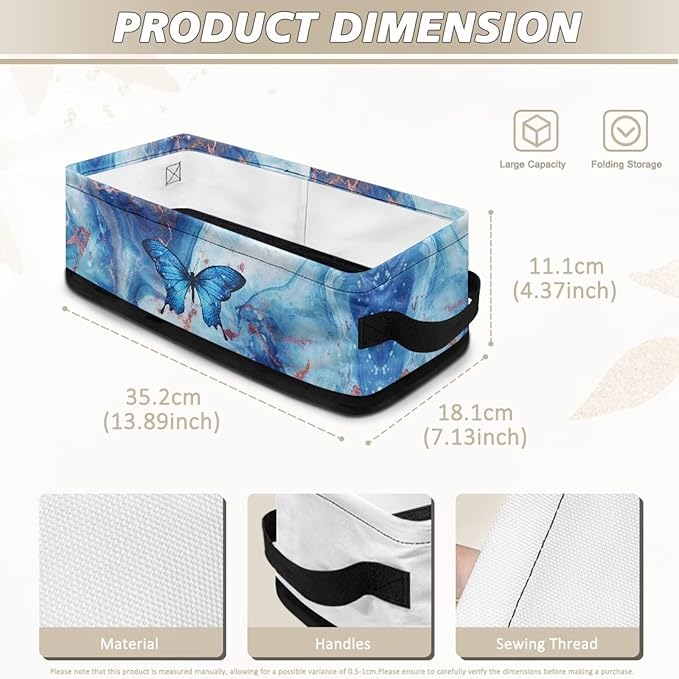Bathroom Storage Bin Narrow Organizer Versatile Storage Basket for Countertops Vanities Shelves Stylish Rectangle Storage Box for Toilet Paper Towels, Blue Marble Butterfly