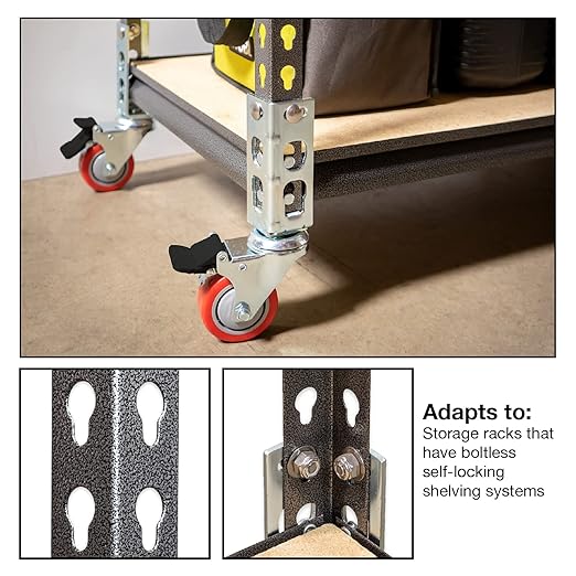 4pc - Storage Rack Caster Wheels (Adapts to Boltless Self Locking Shelving Racks) (3" (500 lb. Max Total Capacity))